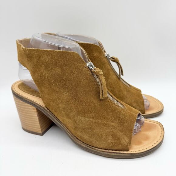 Anthropologie Latigo Venice Boho Suede Leather Open Toe Block Heel Booties Sz 8 - Picture 2 of 12